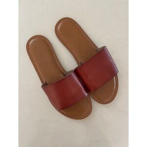 Universal Thread Womens Cognac Brown Faux Leather Slide Sandals Size 7 Flat